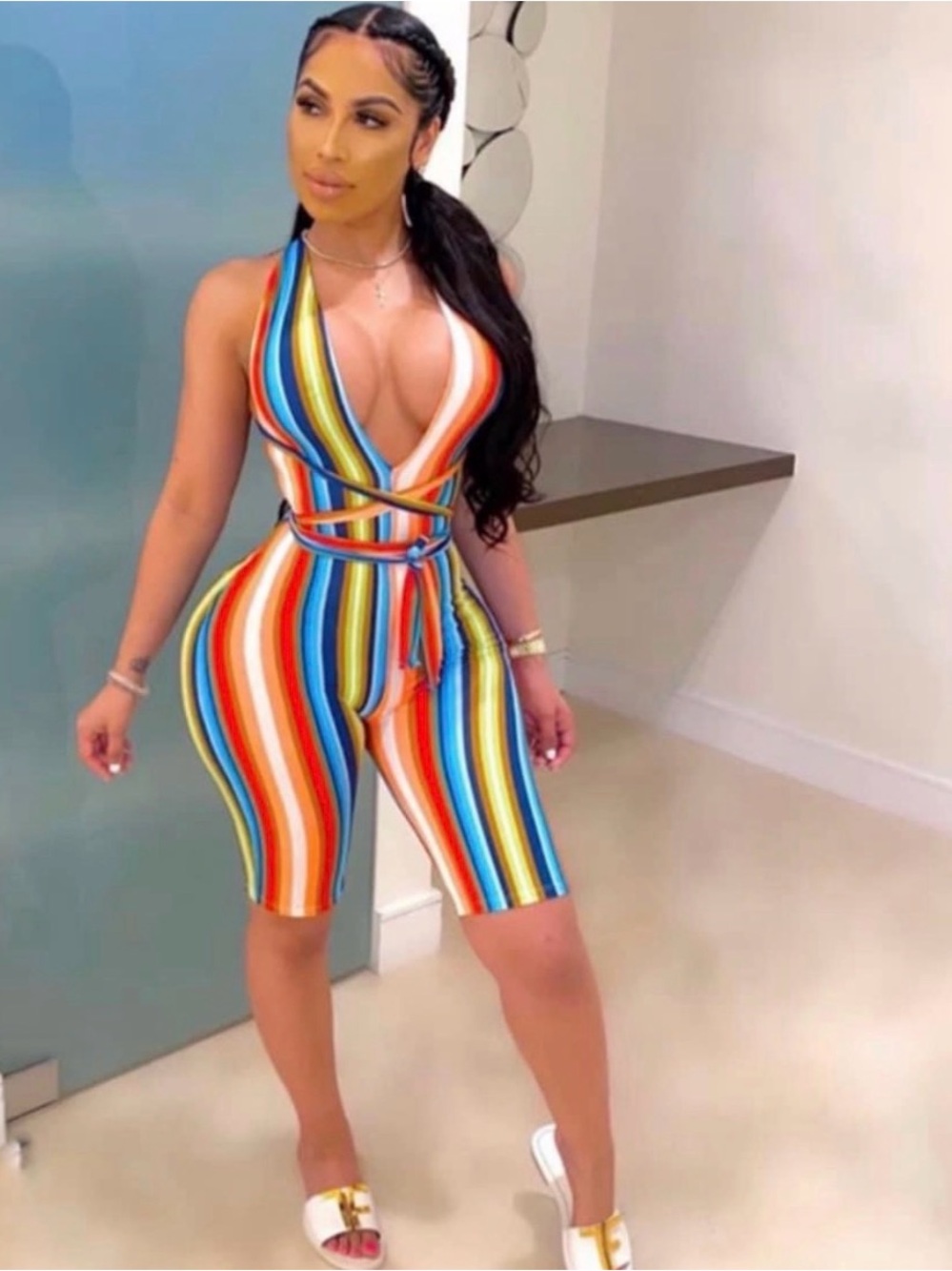 Multicolor Striped Bodycon Dress